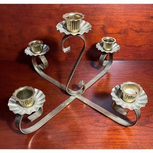 Vintage Ornate Daisy Brass Candelabra Candlestick Holder Centerpiece MCM Decor
